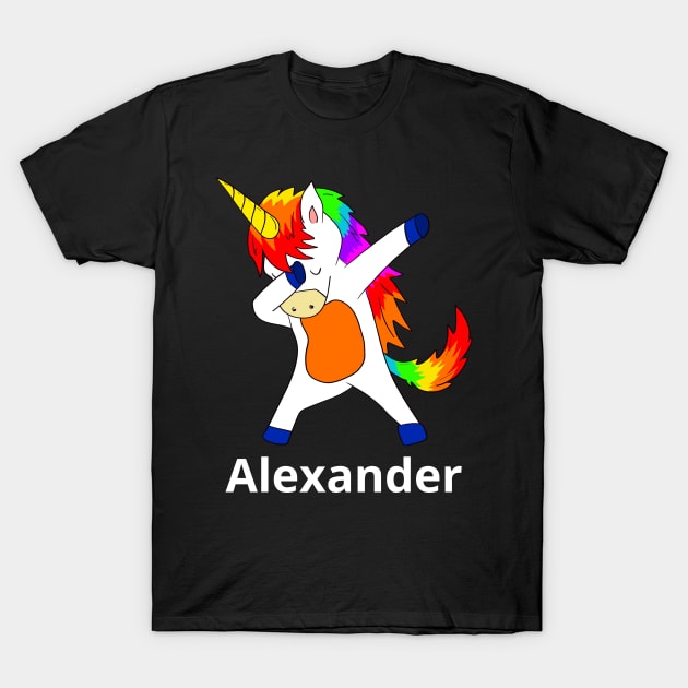 Alexander First Name Personalized Dabbing Unicorn T-Shirt by chuhe86